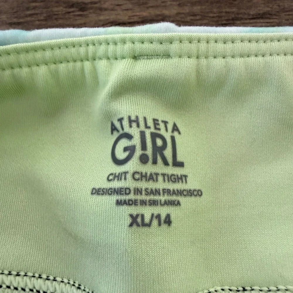 Athleta Girl Chit Chat Tight XL 14 Black Lime Green Tie Dye Leggings‎ NWT New